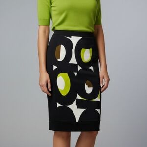 WORTHINGTON Skirt geo circle patterns front & back high waist solid black sides